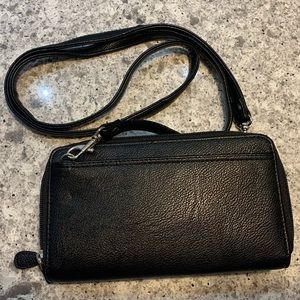 Buxton Women’s Ultimate Organizer Black Crossbody Faux Leather Bag